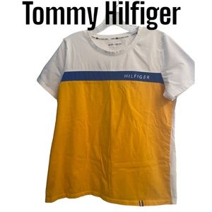 Tommy Hilfiger Color Block Short Sleeve Logo T-Shirt White Blue Yellow L